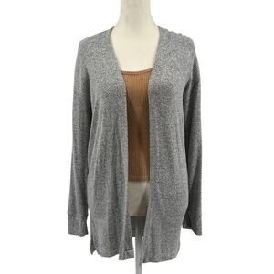 Melrose & Market Cardigan Sweater Girl L(10/12) Gray Heathered Hooded Open Front